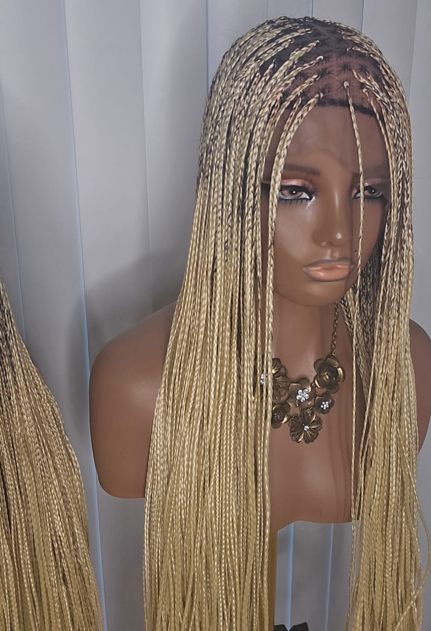 36-Inch Blonde Knotless Braided Wig – Elegant Long Braids for Beautiful Women