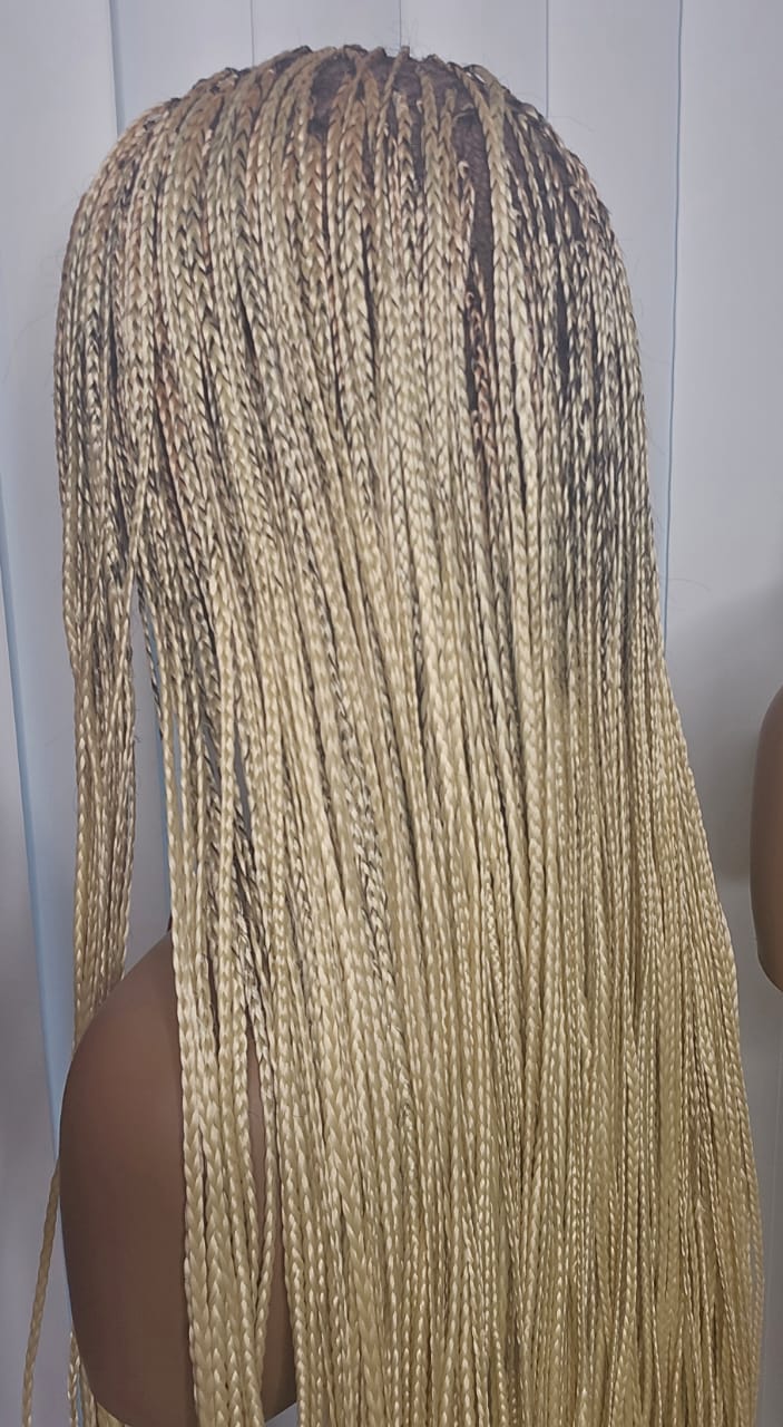 36-Inch Blonde Knotless Braided Wig – Elegant Long Braids for Beautiful Women