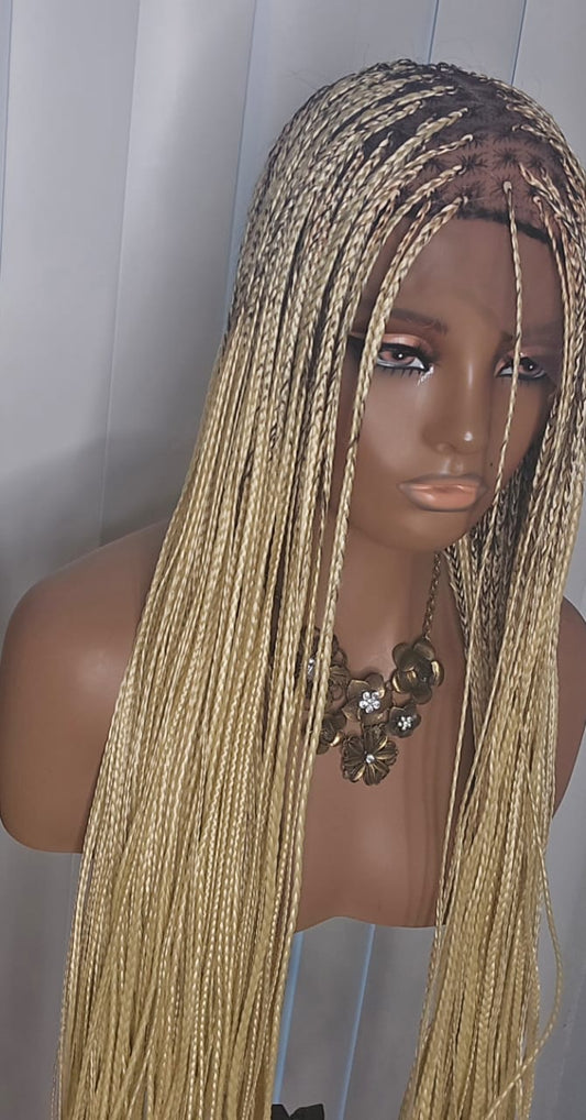36-Inch Blonde Knotless Braided Wig – Elegant Long Braids for Beautiful Women