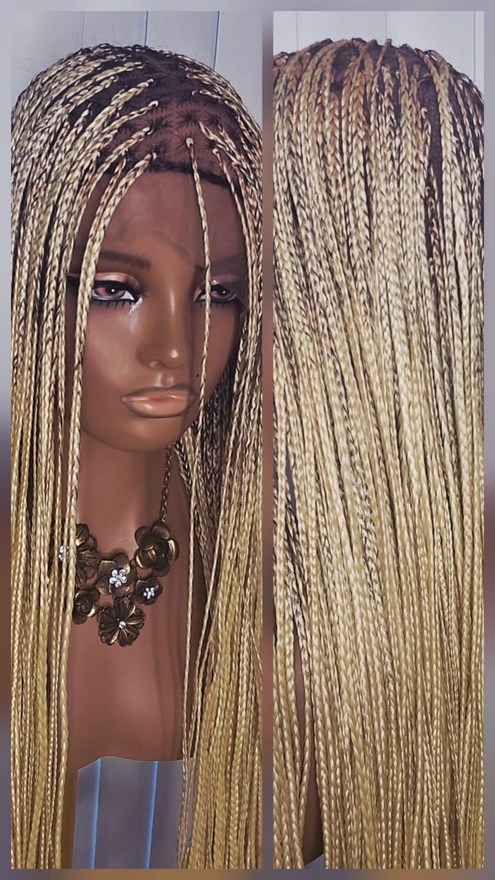 36-Inch Blonde Knotless Braided Wig – Elegant Long Braids for Beautiful Women
