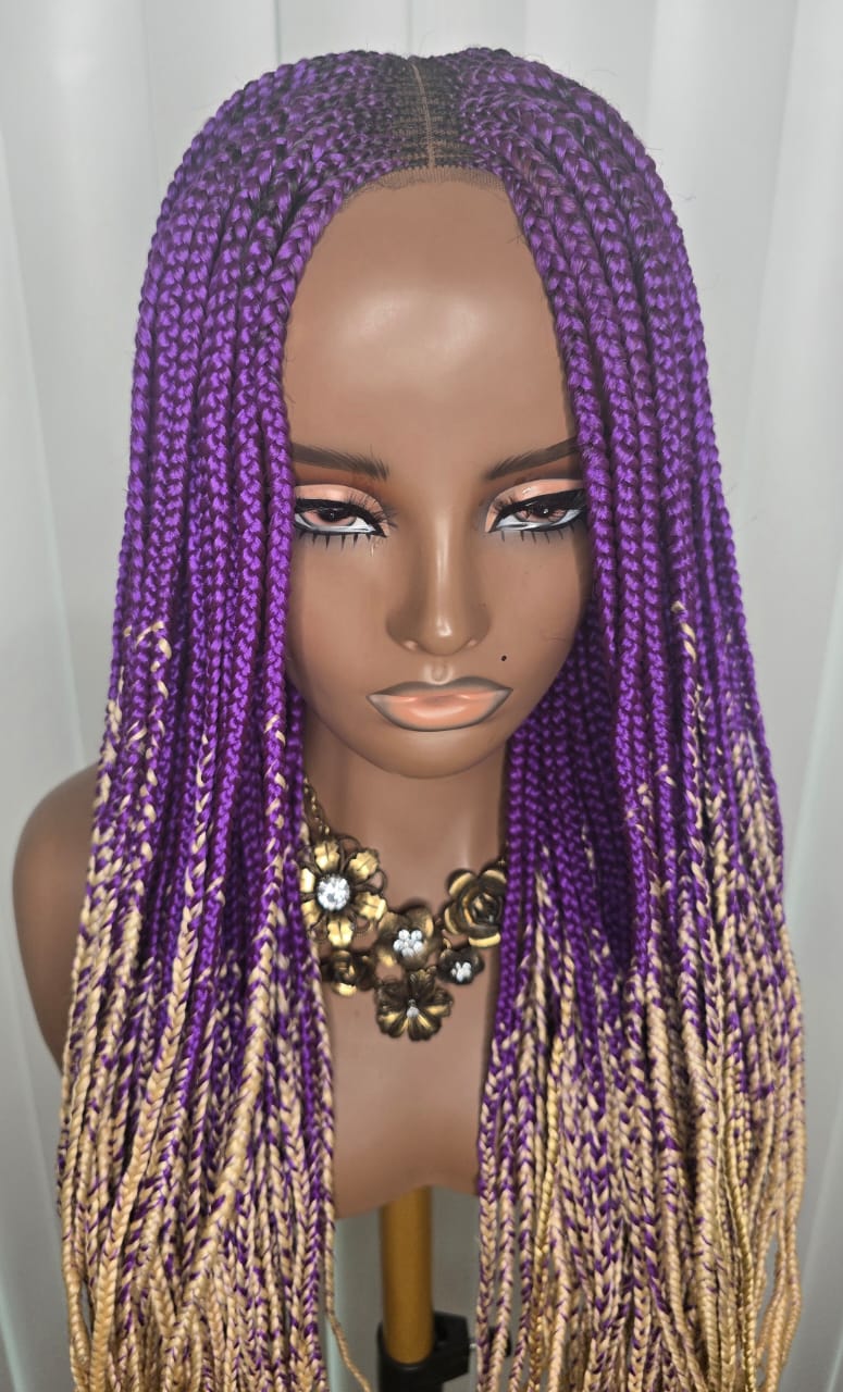 Trendy Purple and Cream Synthetic Braided Wig