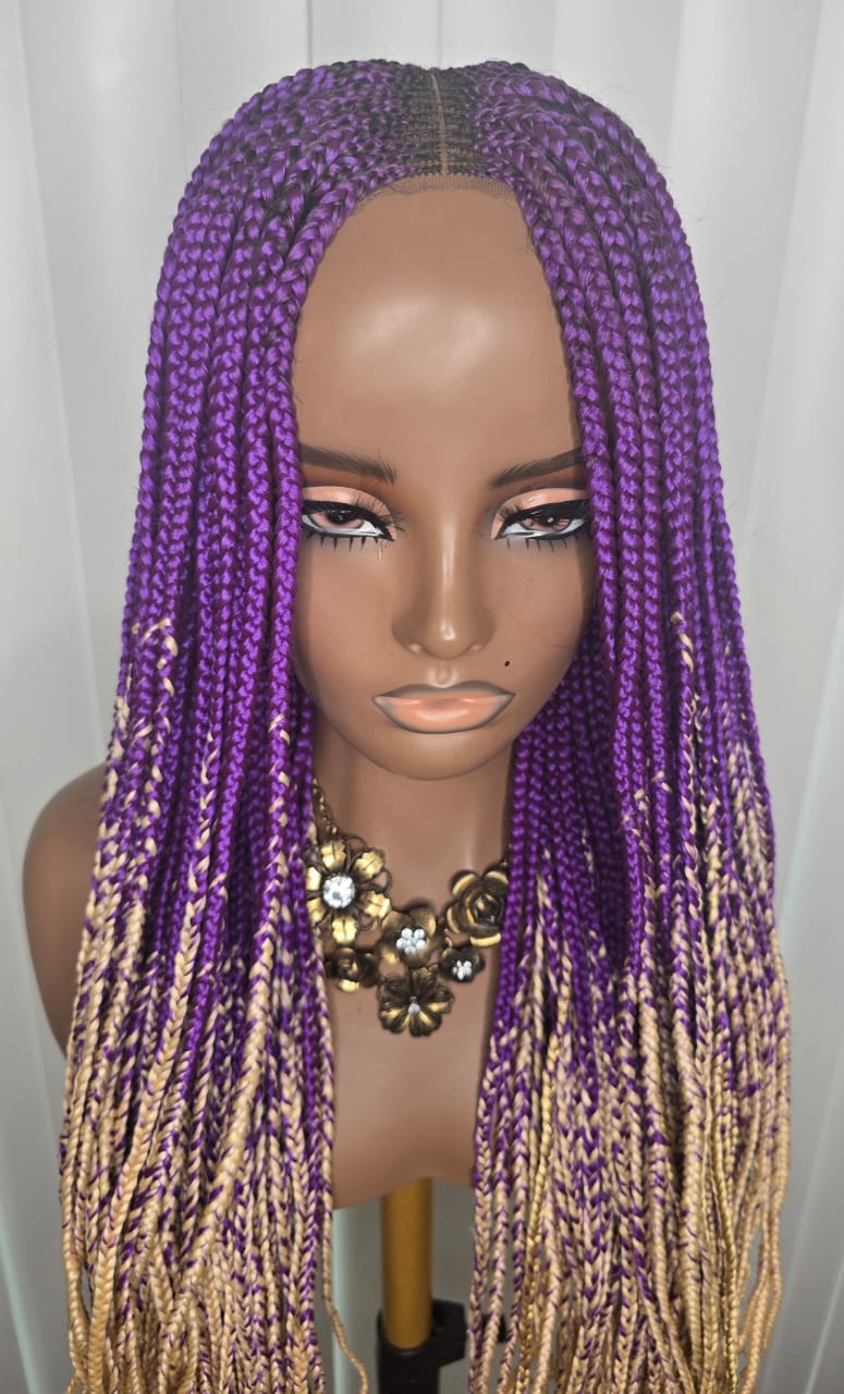 Trendy Purple and Cream Synthetic Braided Wig