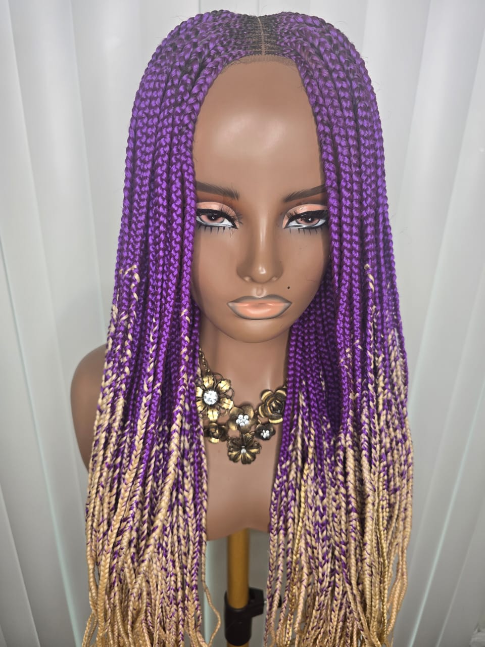 Trendy Purple and Cream Synthetic Braided Wig