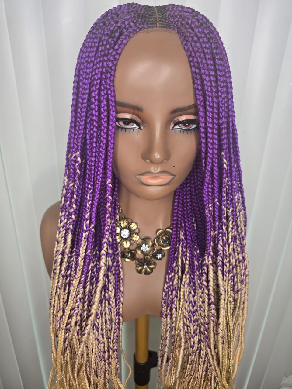 Trendy Purple and Cream Synthetic Braided Wig