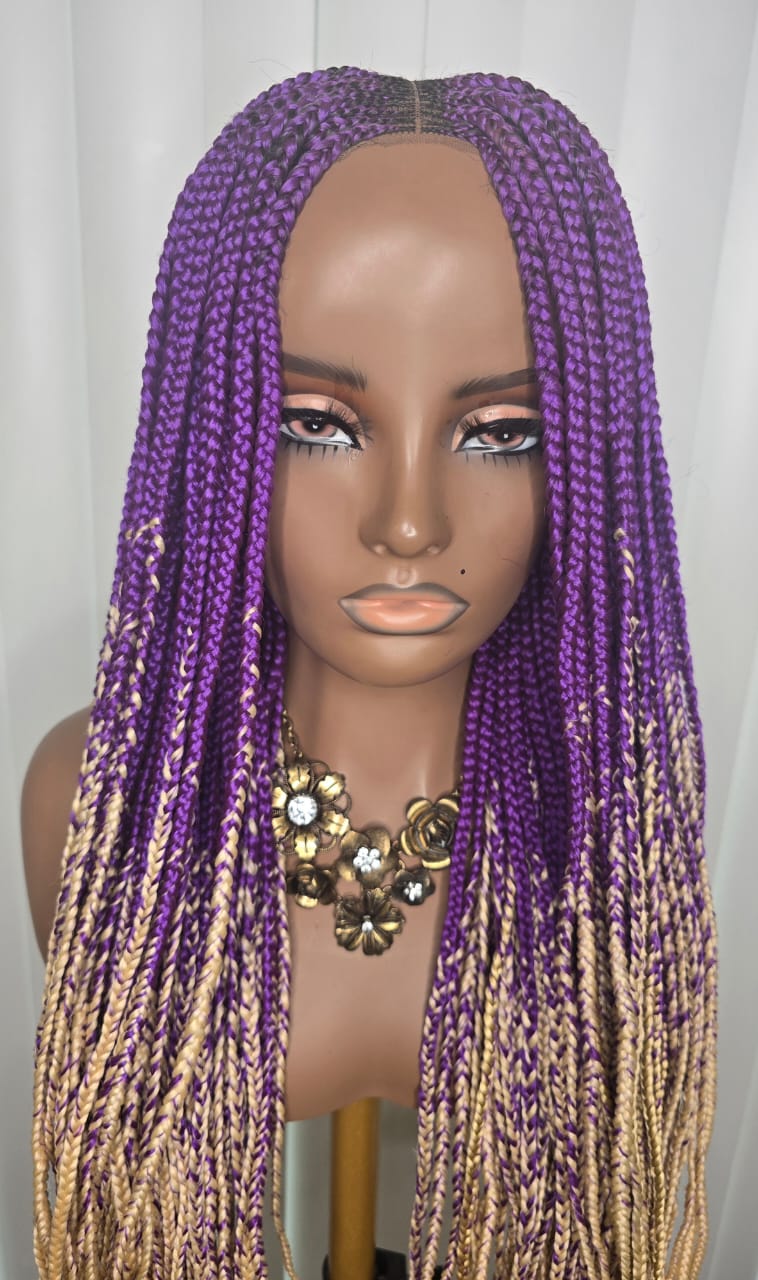 Trendy Purple and Cream Synthetic Braided Wig