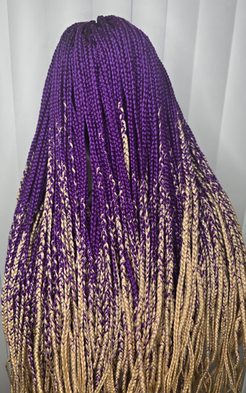 Trendy Purple and Cream Synthetic Braided Wig