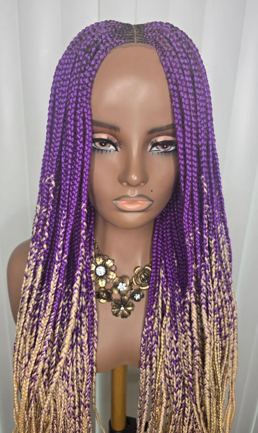Trendy Purple and Cream Synthetic Braided Wig