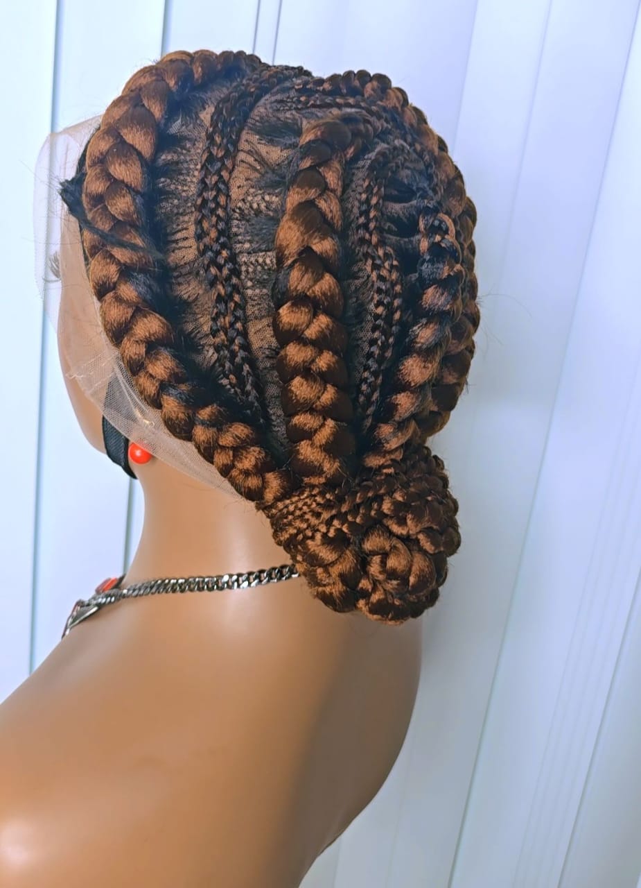 Gold Full Lace Packed Cornrow Braided Synthetic Wig – Bold, Stylish & Ready to Wear