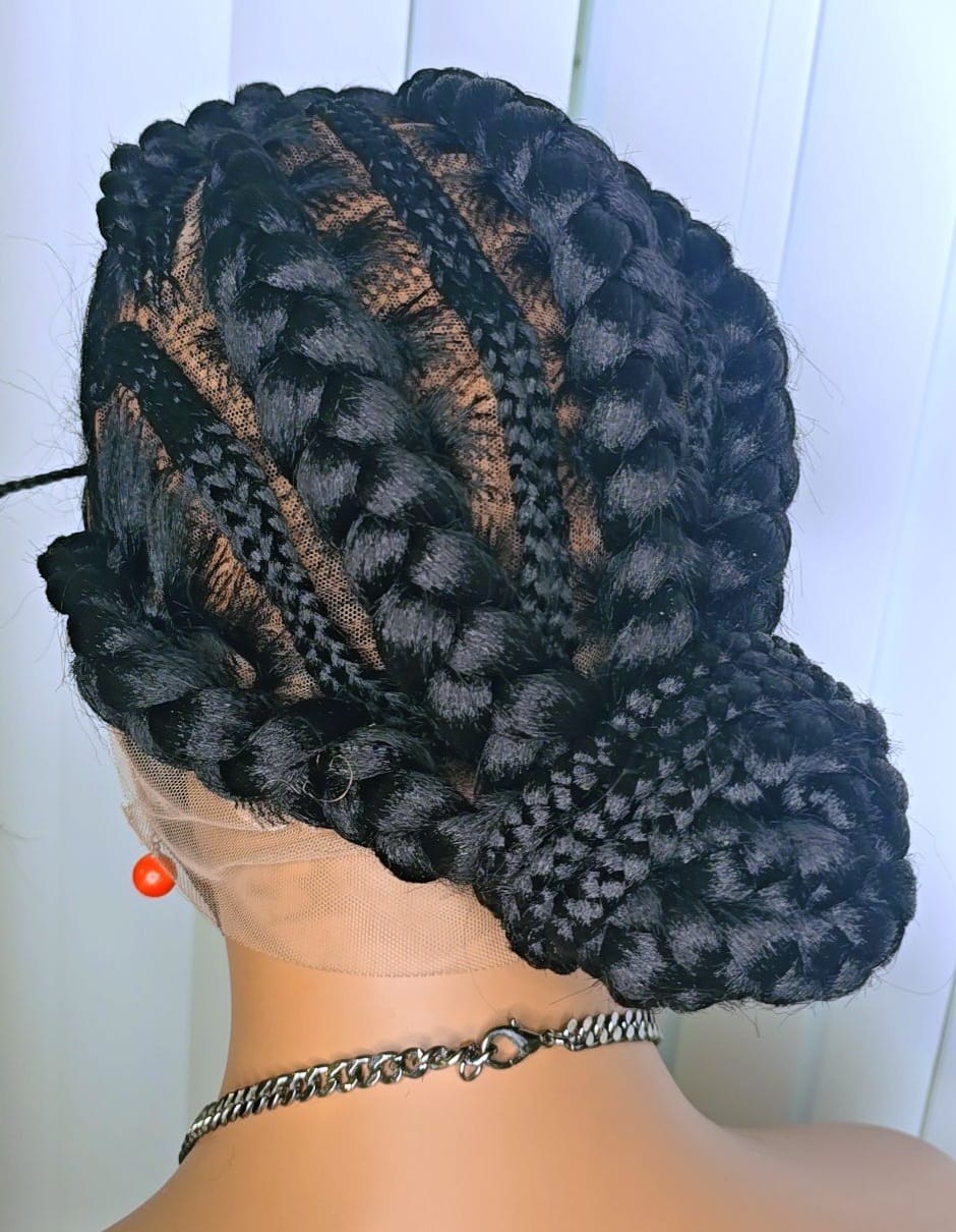 Black Full Lace Packed Cornrow Braided Synthetic Wig – Neat, Natural & Ready