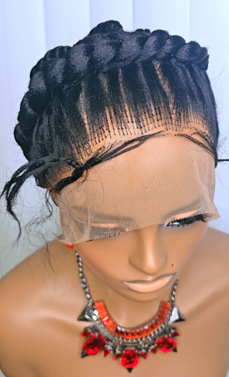 Black Full Lace Packed Cornrow Braided Synthetic Wig – Neat, Natural & Ready