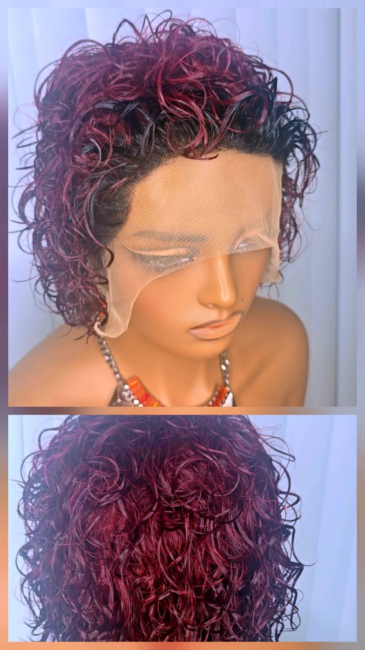 13x1 Short Pixie Curls 100% Human Hair Wig with Transparent Lace, Frontal Glueless Wig