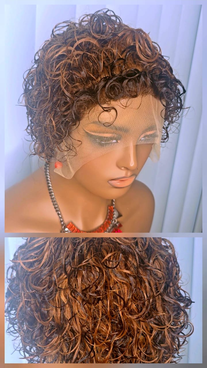 13x1 Short Pixie Curls 100% Human Hair Wig with Transparent Lace, Frontal Glueless Wig