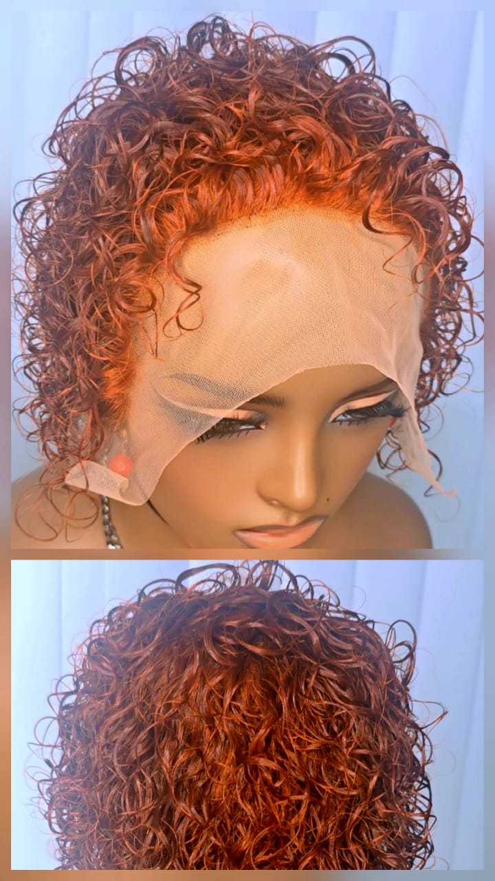 13x1 Short Pixie Curls 100% Human Hair Wig with Transparent Lace, Frontal Glueless Wig