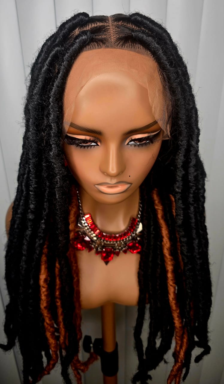 Black Tint with Brown Dreadlock Synthetic Braided Wig