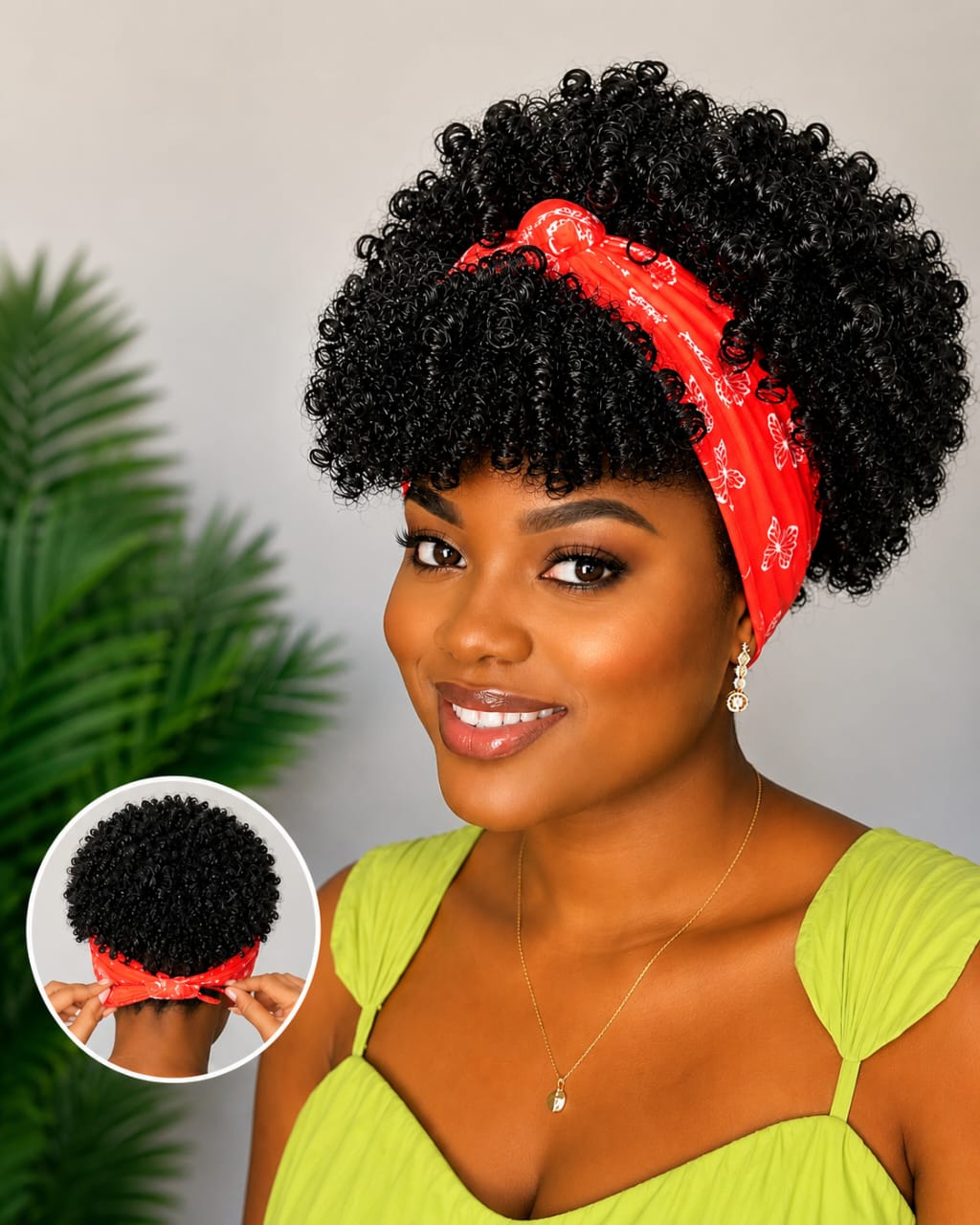 Women's 6-Inch Short Pink Kinky Coil Headband Wig, Adjustable Band, Soft Curly Synthetic Wig, Natural Everyday Style