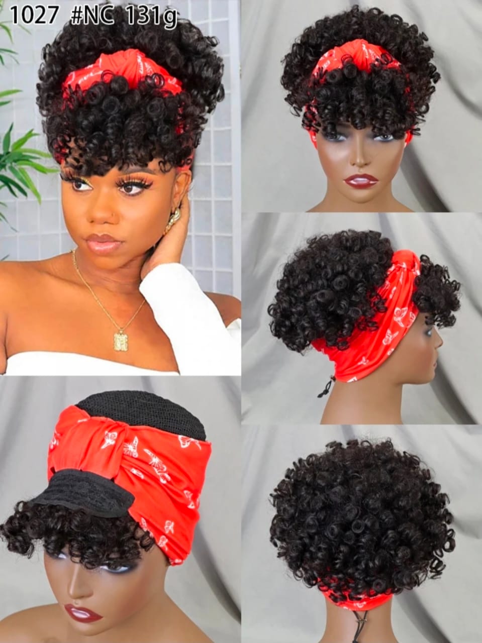 Women's 6-Inch Short Pink Kinky Coil Headband Wig, Adjustable Band, Soft Curly Synthetic Wig, Natural Everyday Style