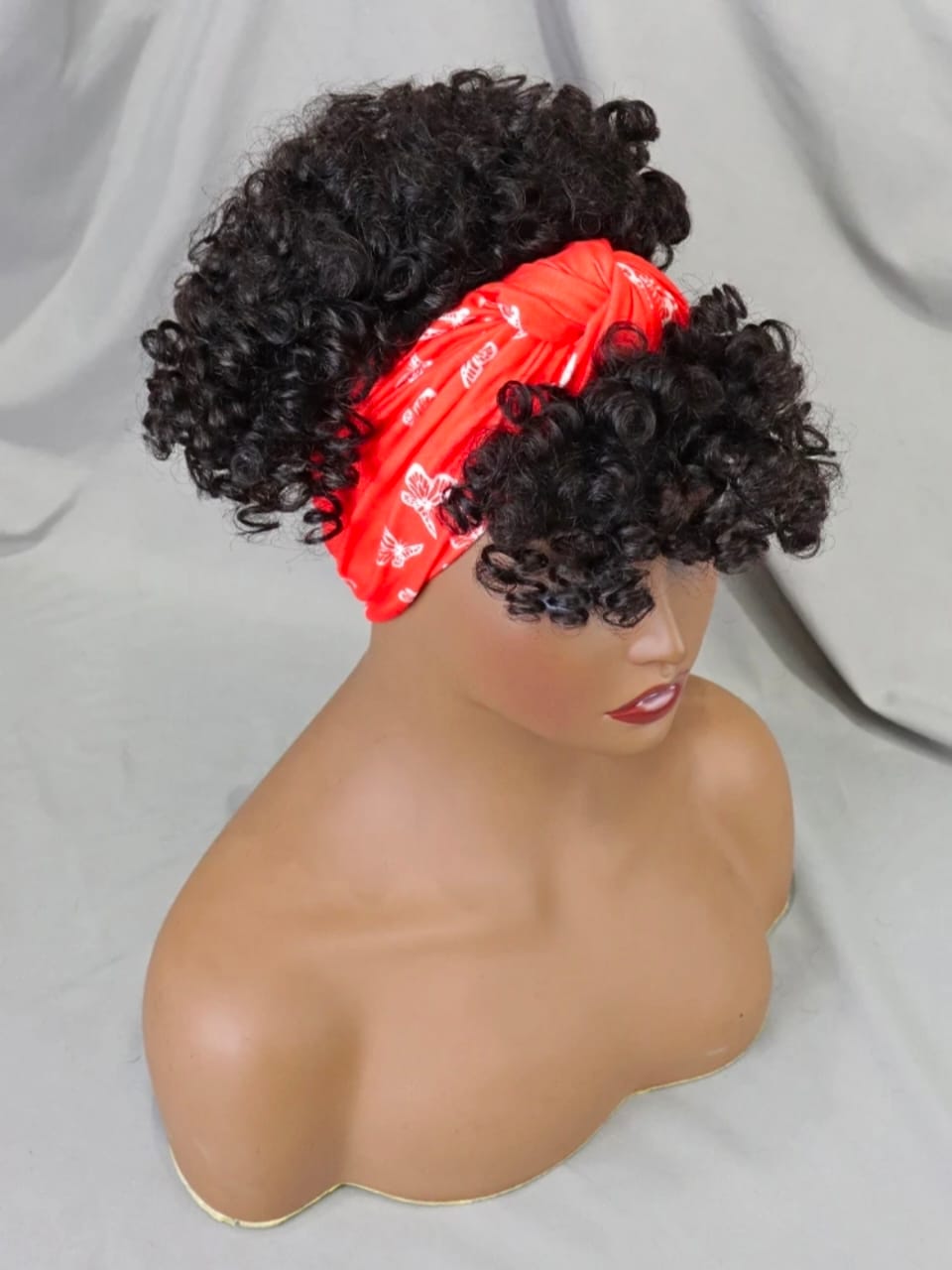 Women's 6-Inch Short Pink Kinky Coil Headband Wig, Adjustable Band, Soft Curly Synthetic Wig, Natural Everyday Style