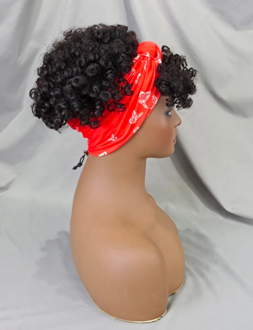 Women's 6-Inch Short Pink Kinky Coil Headband Wig, Adjustable Band, Soft Curly Synthetic Wig, Natural Everyday Style