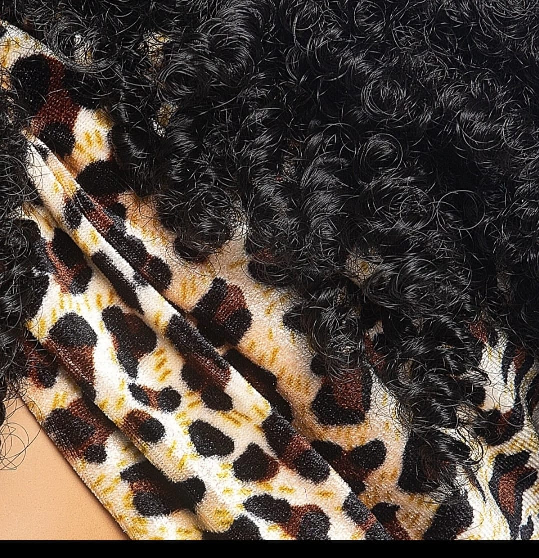 Women's 6-Inch Short Leopard Print Kinky Coil Headband Wig, Adjustable Band, Natural-Looking Curly Synthetic Wig