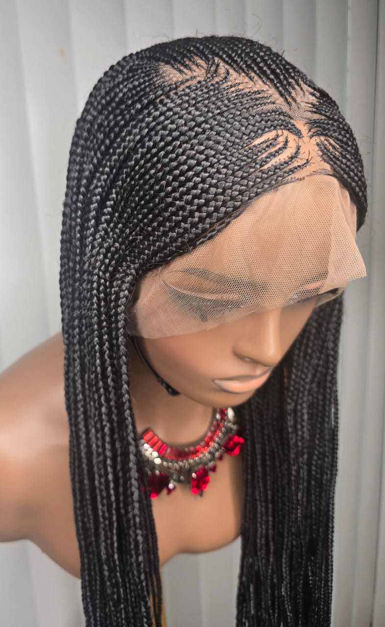 36-Inch Black Cornrow Synthetic Braided Wig – Long, Stylish and Ready to Wear