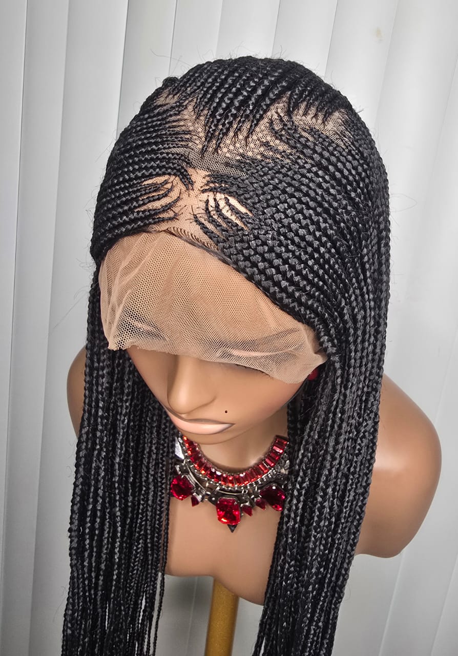 36-Inch Black Cornrow Synthetic Braided Wig – Long, Stylish and Ready to Wear
