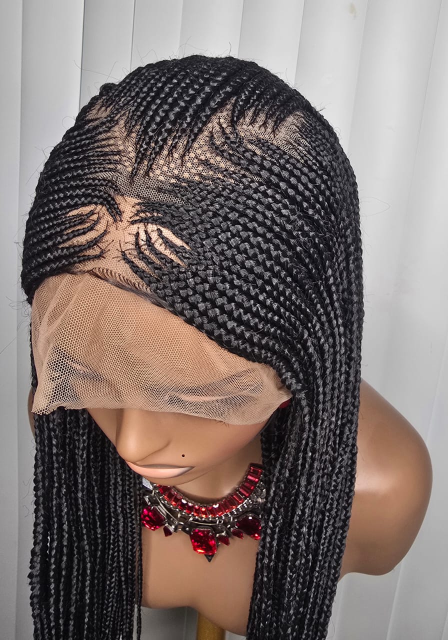 36-Inch Black Cornrow Synthetic Braided Wig – Long, Stylish and Ready to Wear