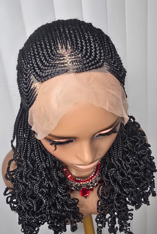 7×7 Cornrow Braided Wig with Curls – Long Synthetic Braided Lace Wig for Women