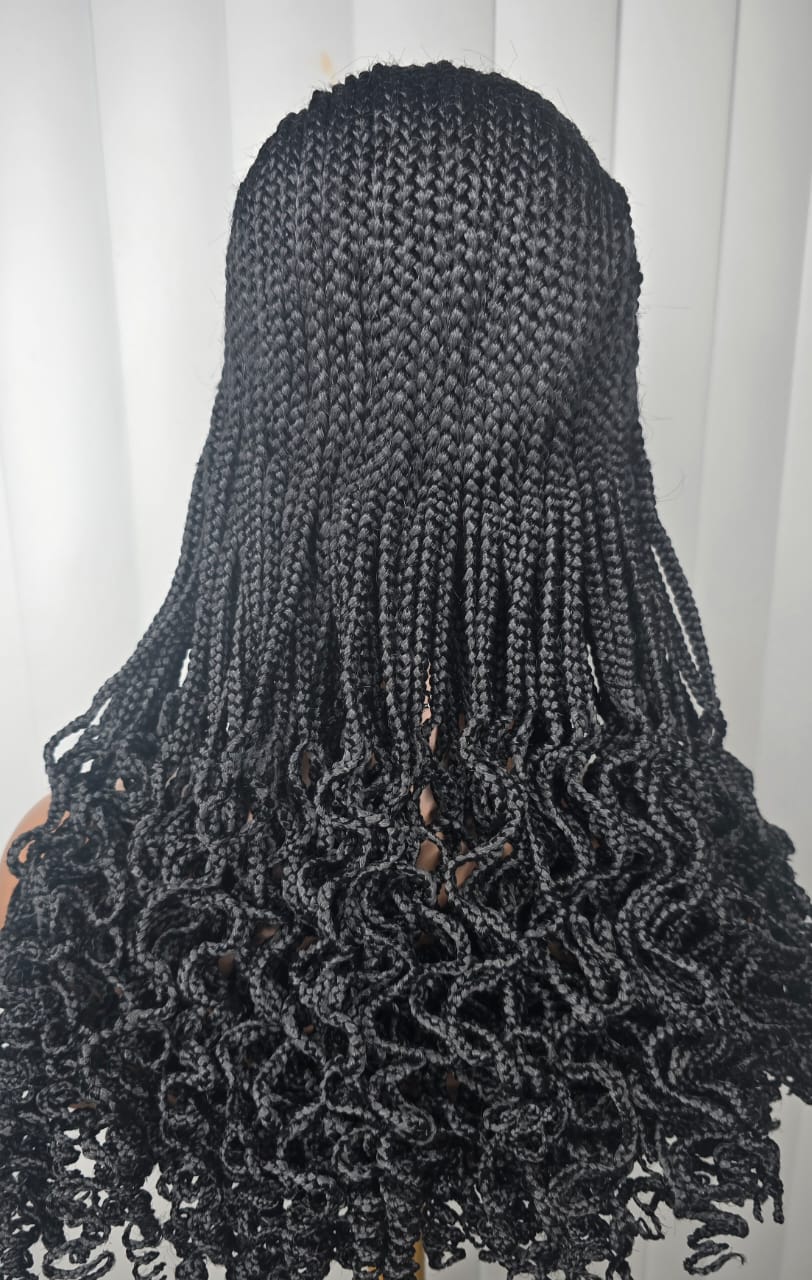 7×7 Cornrow Braided Wig with Curls – Long Synthetic Braided Lace Wig for Women