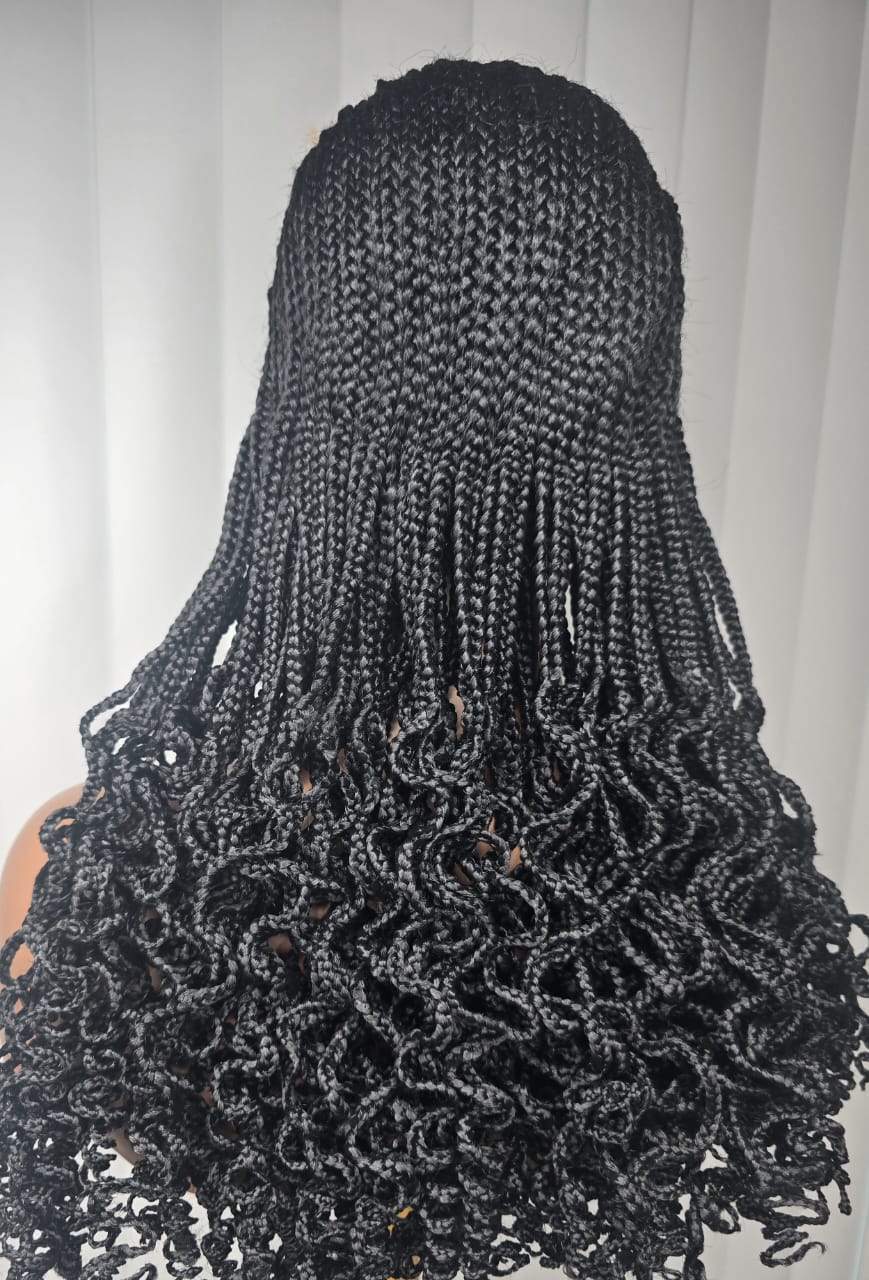 7×7 Cornrow Braided Wig with Curls – Long Synthetic Braided Lace Wig for Women