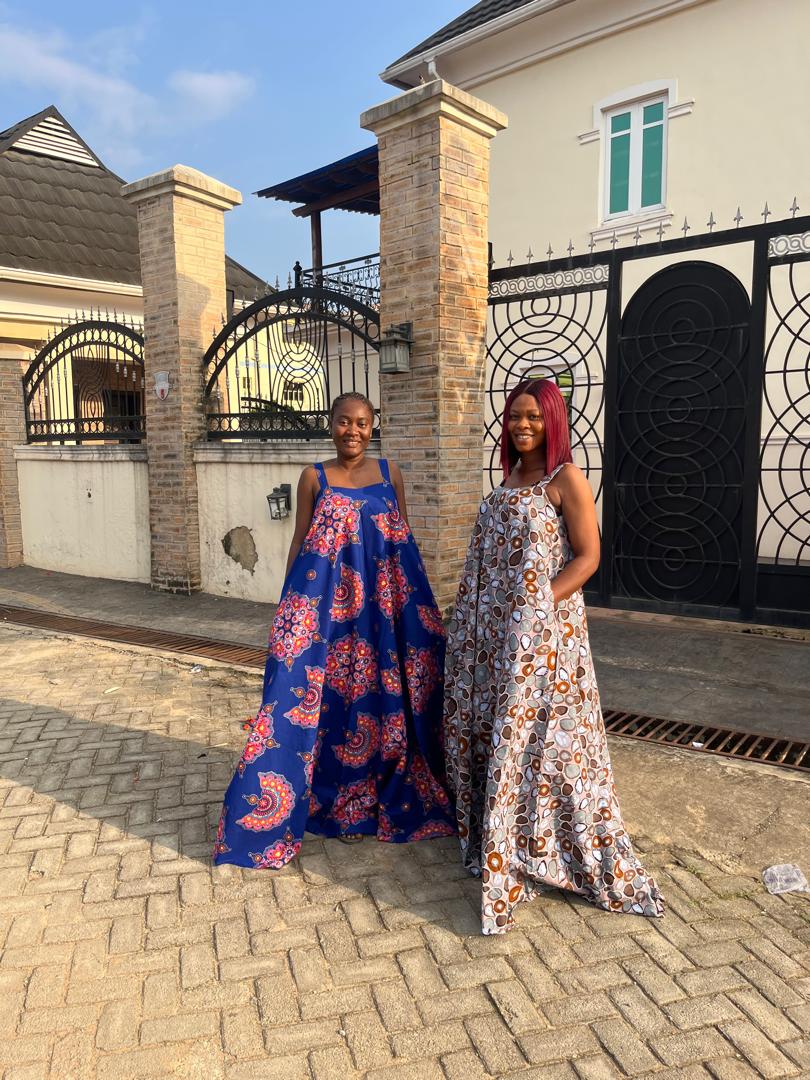Elegant African Print Maxi Dress for Women – Sleeveless Flowy Ankara-Inspired Long Dress with Pockets
