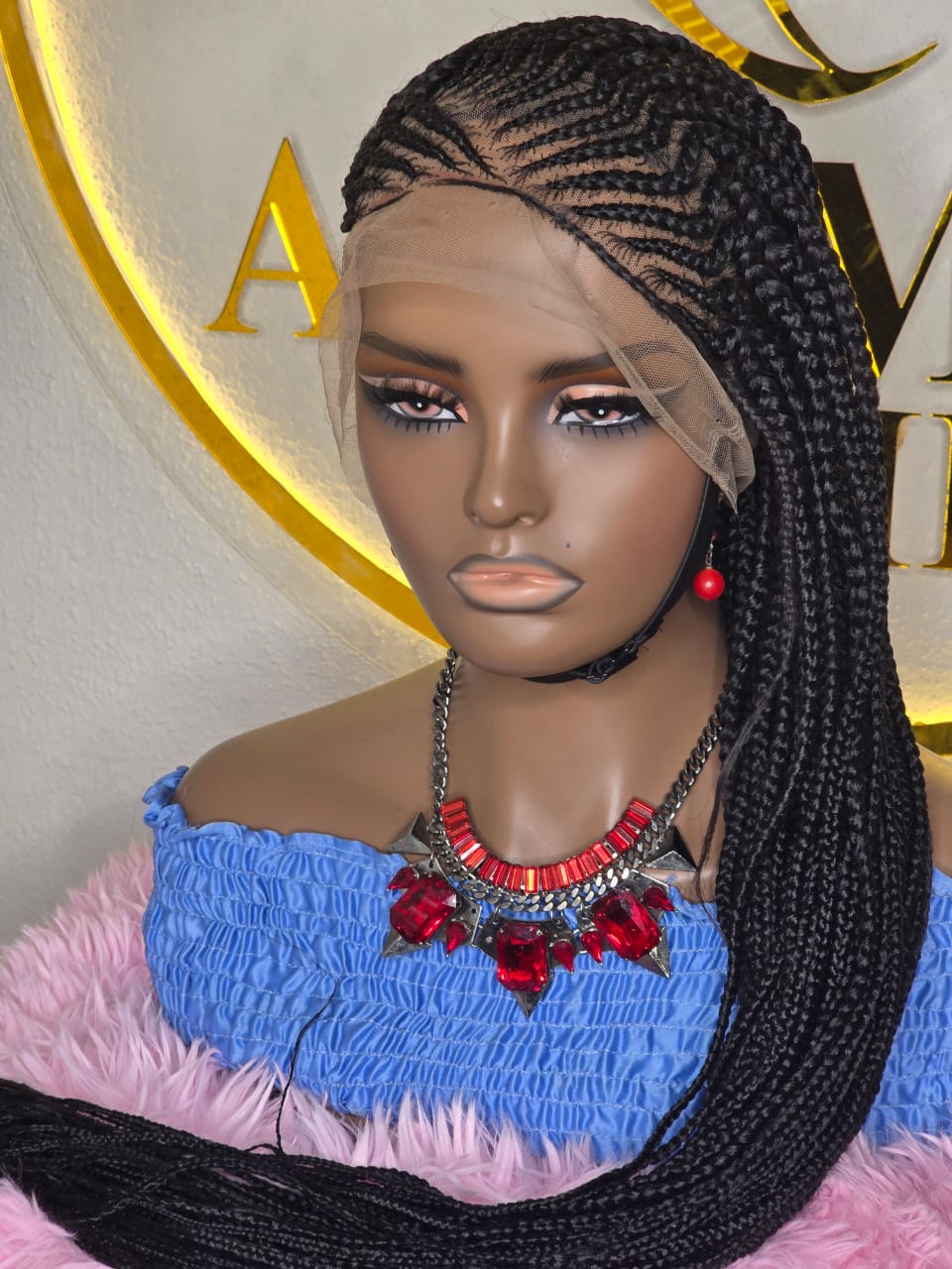 Women’s Long Black Box Braided Lace Front Wig – Tribal Cornrow Braids