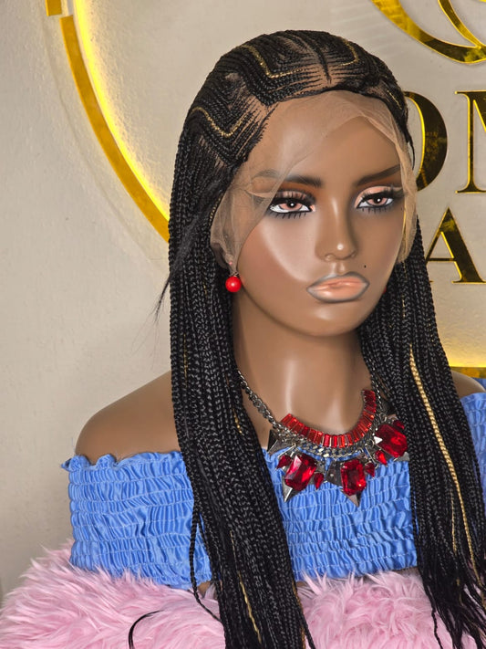 Women’s Black Micro Braided Lace Front Wig with Gold Highlights