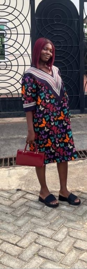 Elegant Butterfly Print Kaftan Maxi Dress for Women – Flowy V-Neck Long African with Aso Oke-Inspired Gown