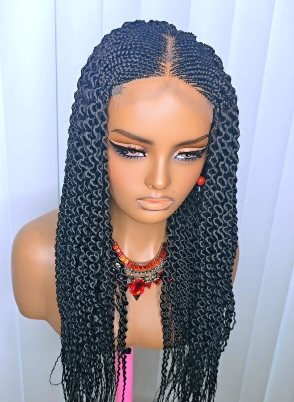 Black Watermelon Center-Part Braided Wig (Synthetic) – Sleek, Neat & Elegant