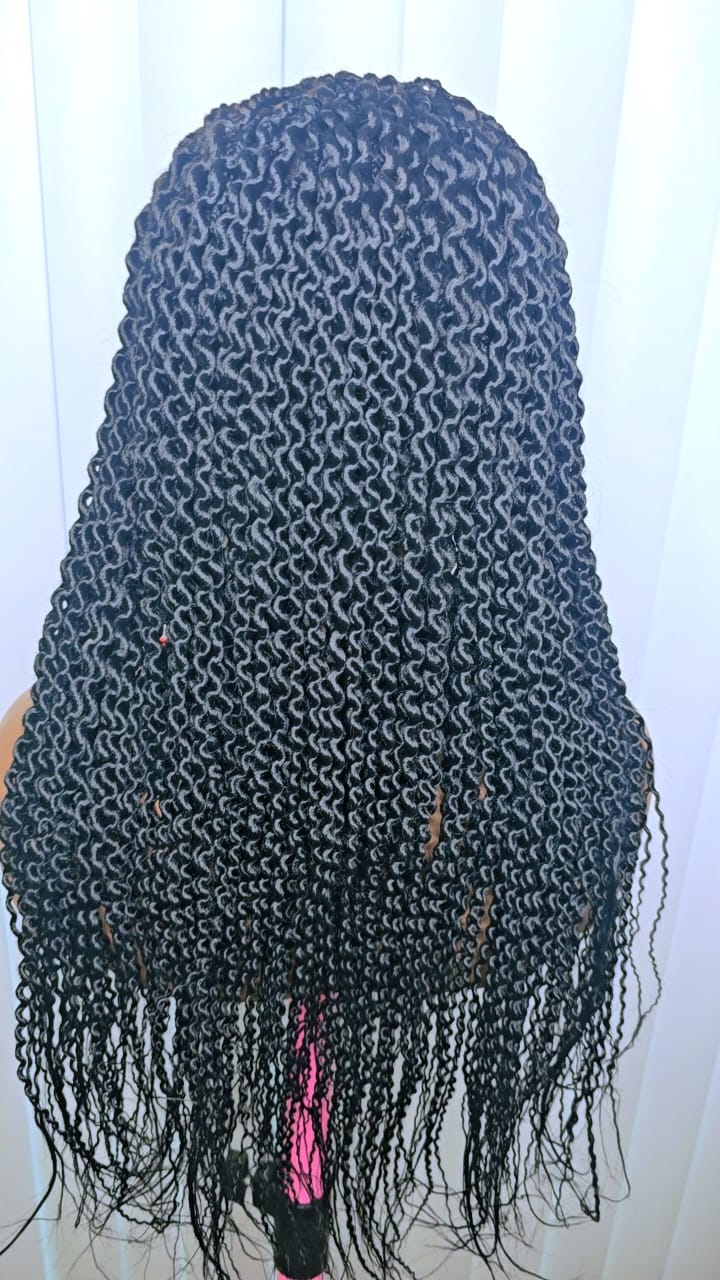 Black Watermelon Center-Part Braided Wig (Synthetic) – Sleek, Neat & Elegant