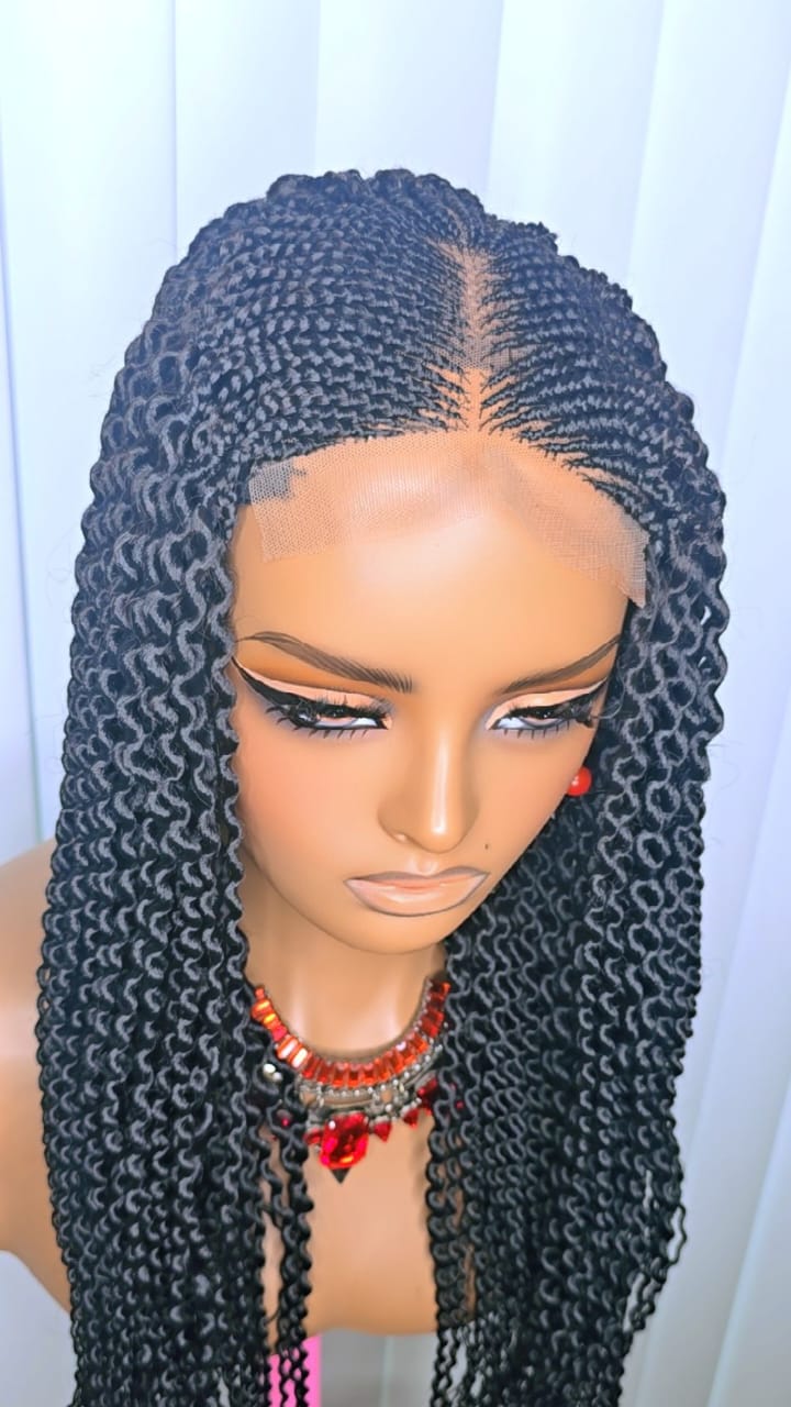 Black Watermelon Center-Part Braided Wig (Synthetic) – Sleek, Neat & Elegant
