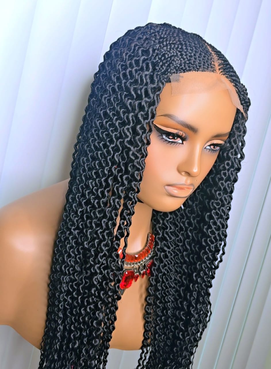 Black Watermelon Center-Part Braided Wig (Synthetic) – Sleek, Neat & Elegant