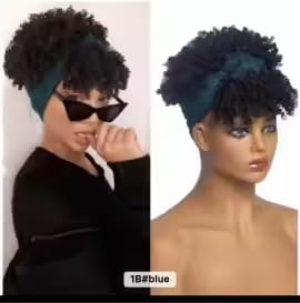 Women's 6-Inch Short Kinky Coil Headband Wig, Dark Teal, Adjustable, Natural-Looking Synthetic Curly Wig