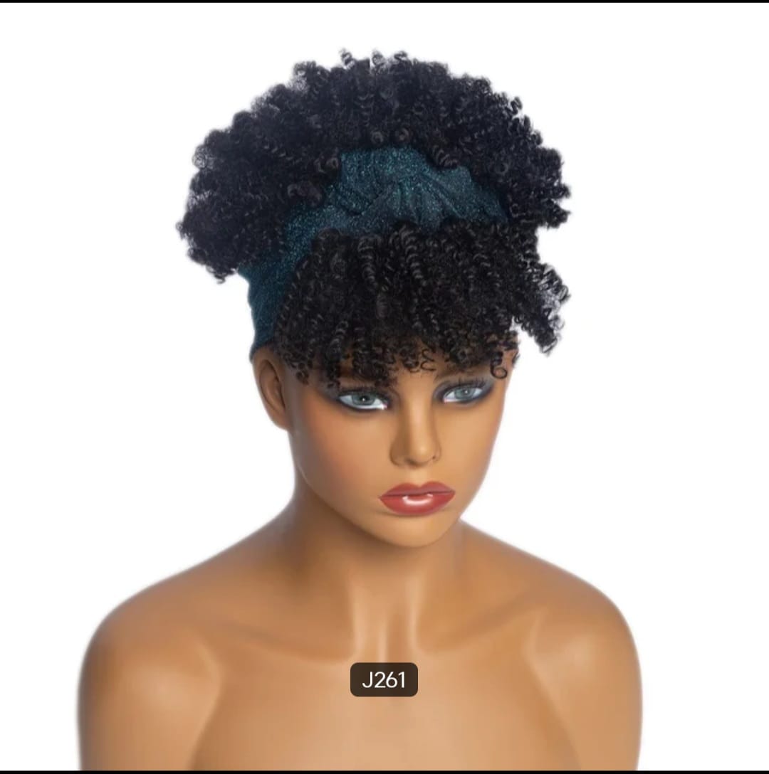 Women's 6-Inch Short Kinky Coil Headband Wig, Dark Teal, Adjustable, Natural-Looking Synthetic Curly Wig