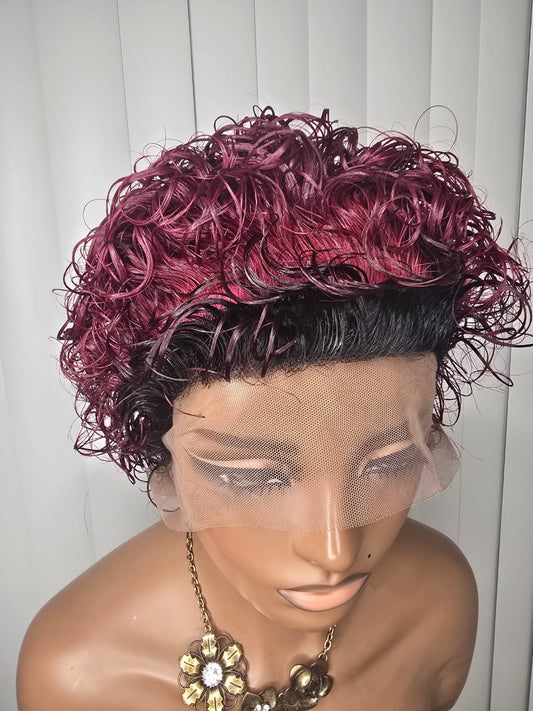 13x1 Short Pixie Curls 100% Human Hair Wig with Transparent Lace, Frontal Glueless Wig