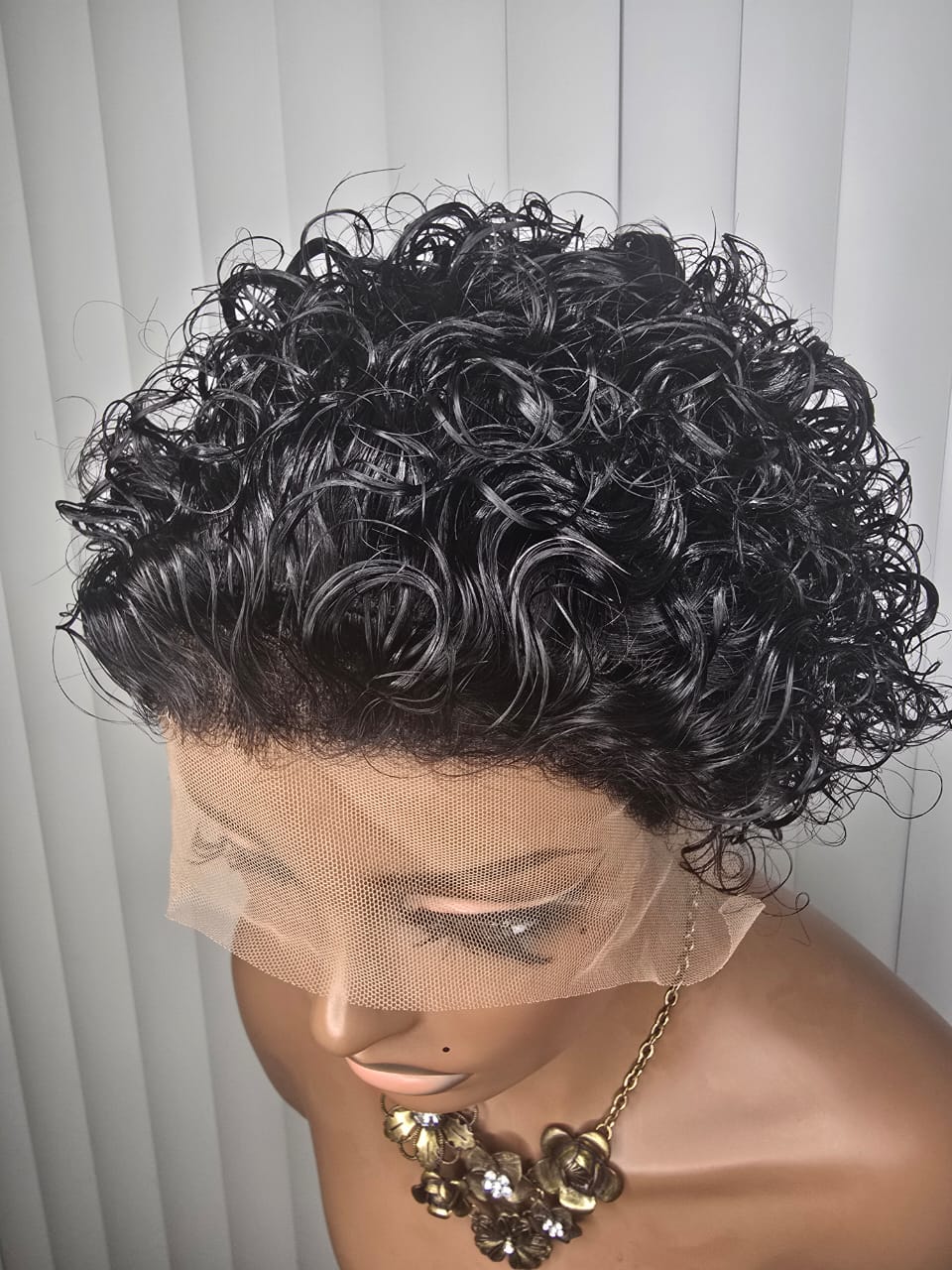 13x1 Short Pixie Curls 100% Human Hair Wig with Transparent Lace, Frontal Glueless Wig