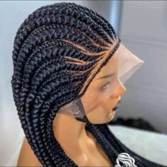 Black 30inches 360 Full Lace Synthetic Braided Wig with Unique Heart Design
