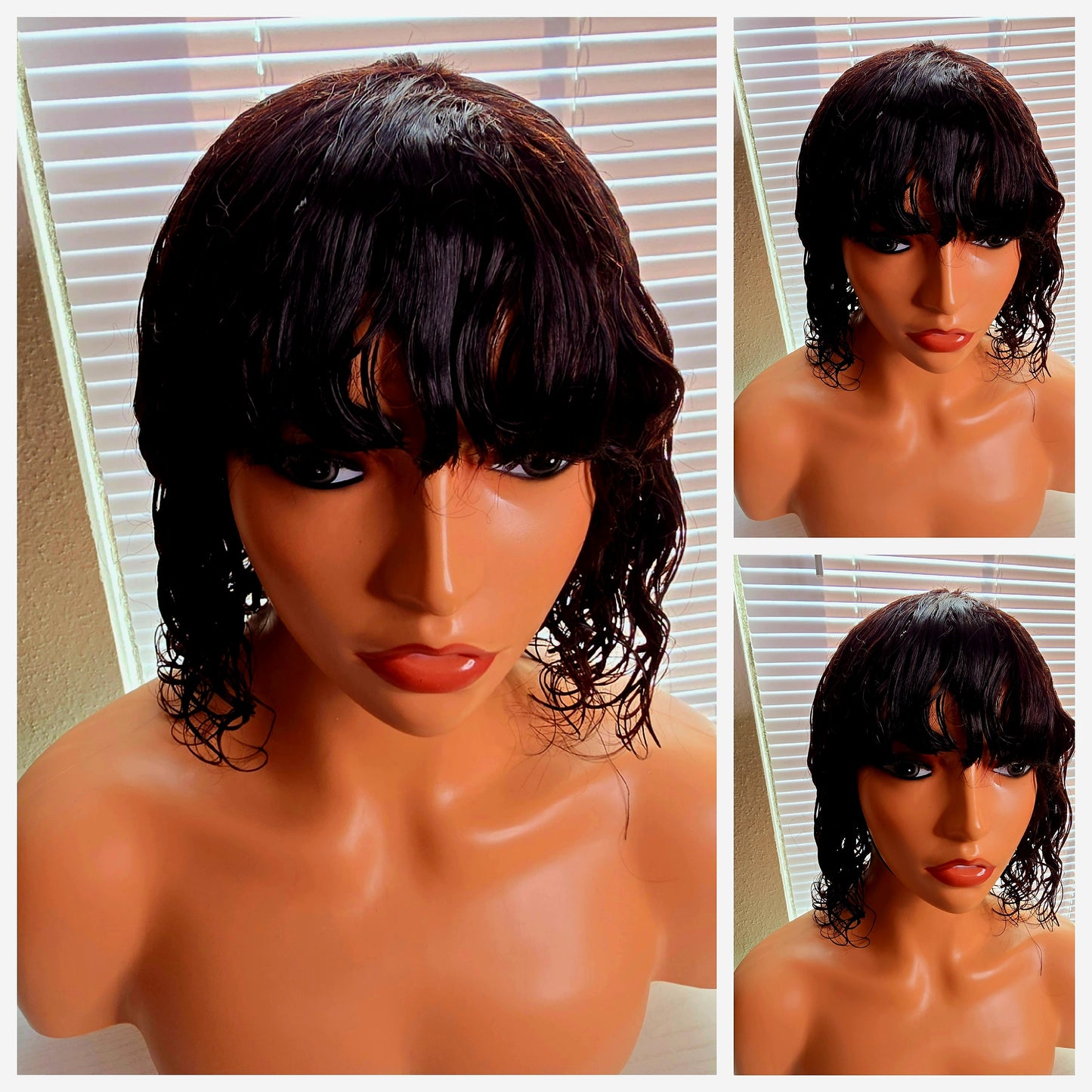 Bob Fringe Pixie Curls affordable luxury wig for ladies 100% Human Hair