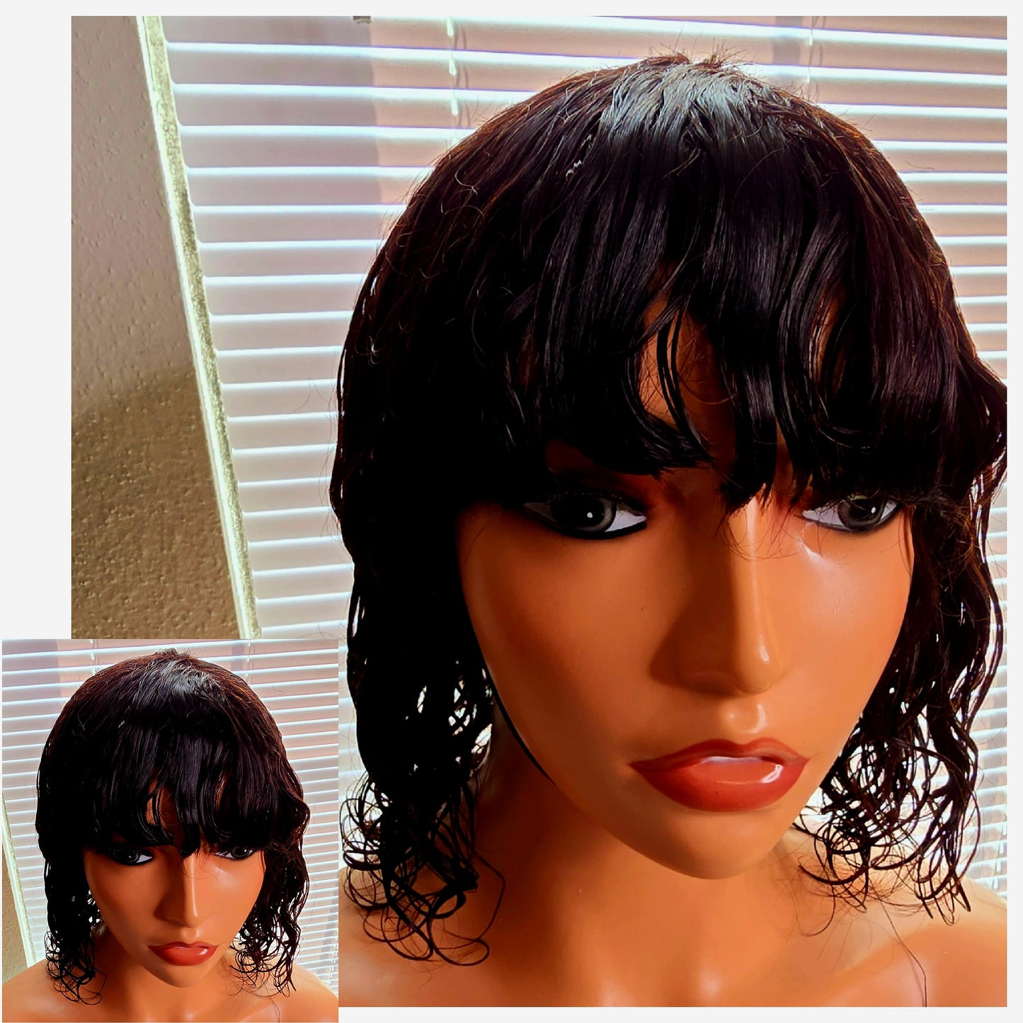 Bob Fringe Pixie Curls affordable luxury wig for ladies 100% Human Hair