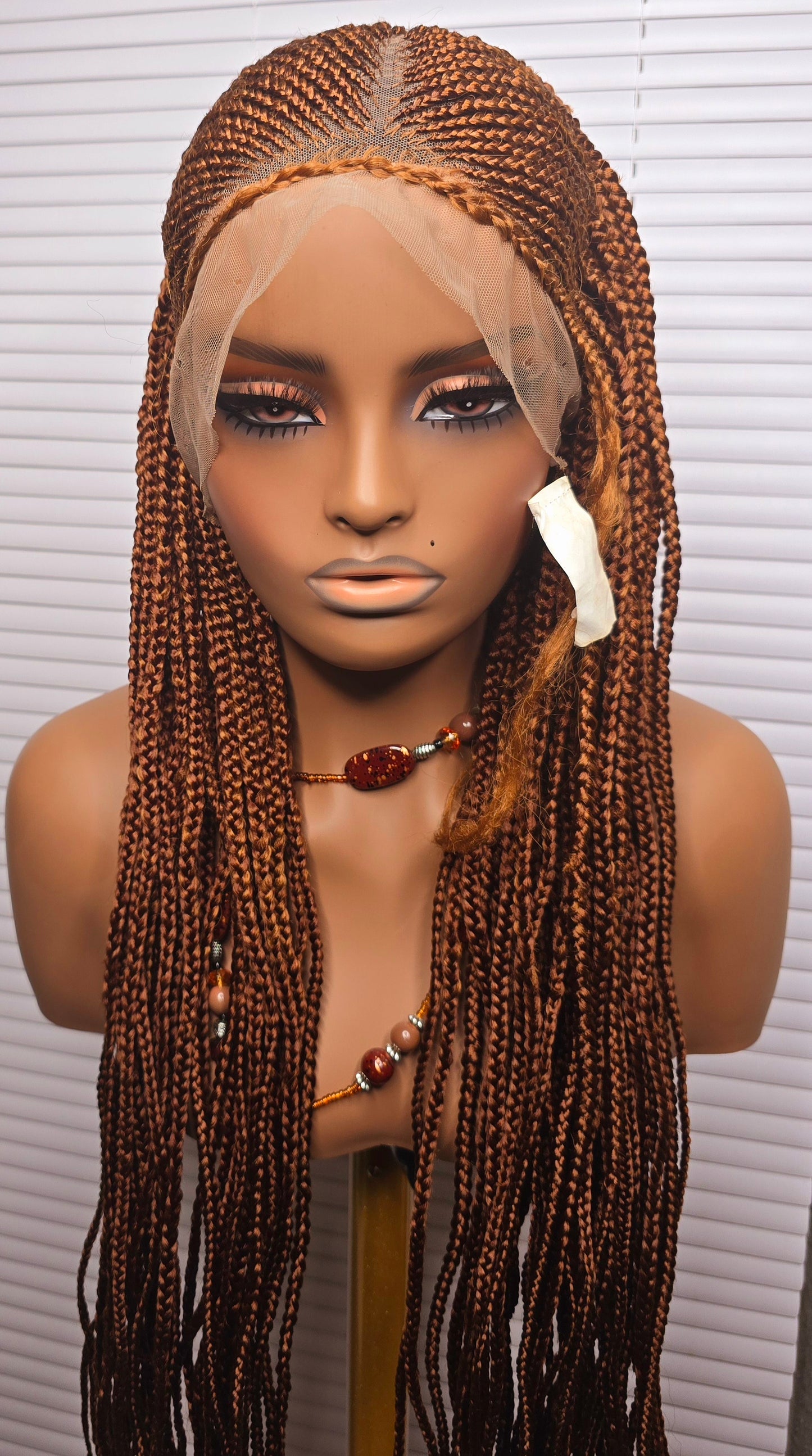 Brown Adomac 037  32inches 360 Full Lace Synthetic Braided Wig with Unique Heart Design Unisex Natural Appearance Easy Styling Comfortable Maintenance