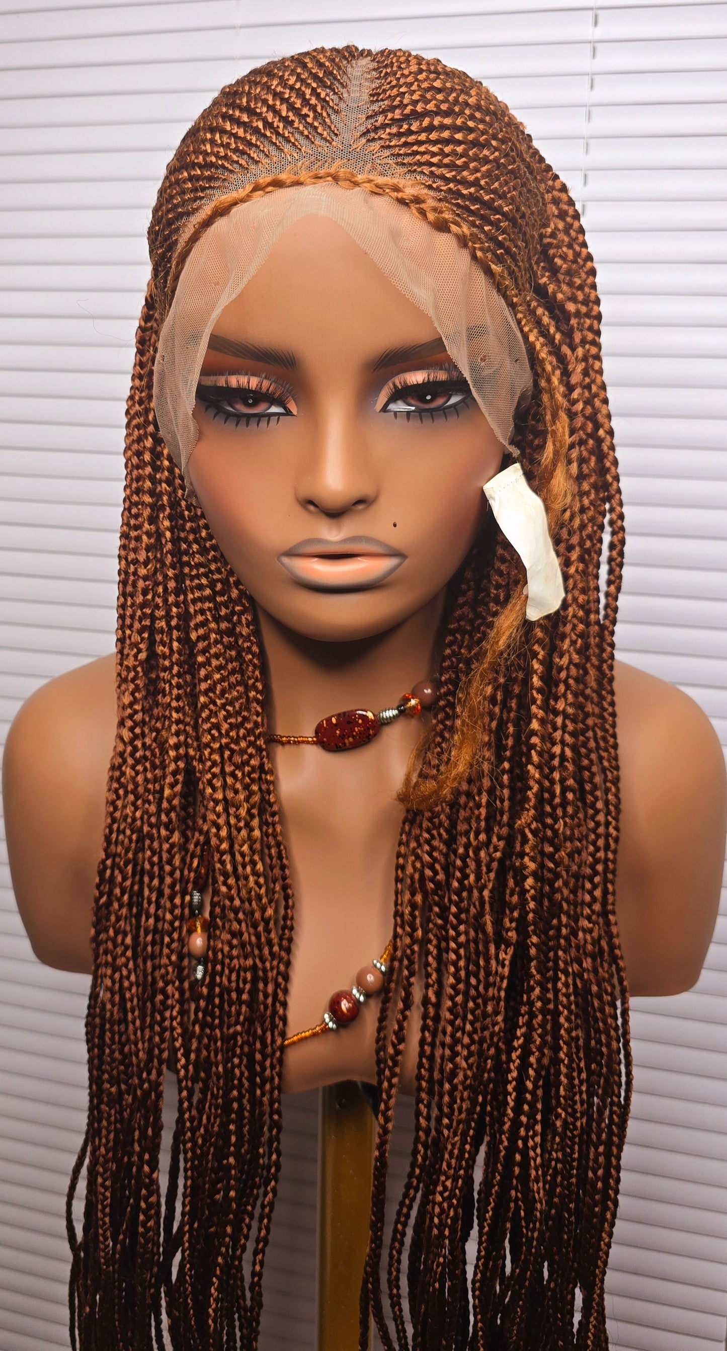 Brown Adomac 037  32inches 360 Full Lace Synthetic Braided Wig with Unique Heart Design Unisex Natural Appearance Easy Styling Comfortable Maintenance
