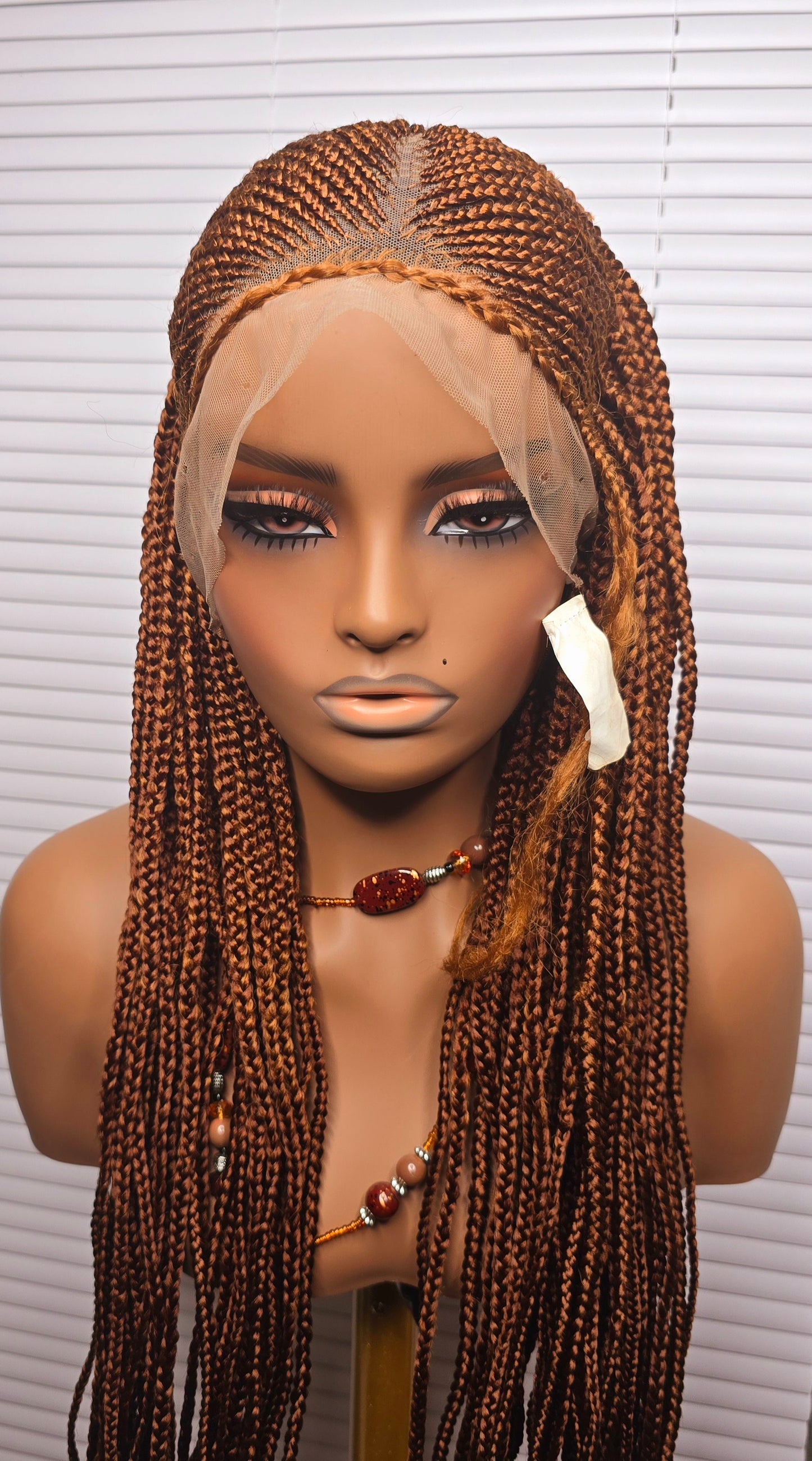 Brown Adomac 037  32inches 360 Full Lace Synthetic Braided Wig with Unique Heart Design Unisex Natural Appearance Easy Styling Comfortable Maintenance