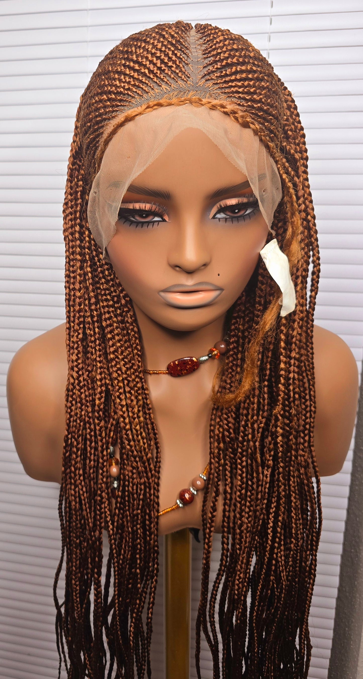 Brown Adomac 037  32inches 360 Full Lace Synthetic Braided Wig with Unique Heart Design Unisex Natural Appearance Easy Styling Comfortable Maintenance