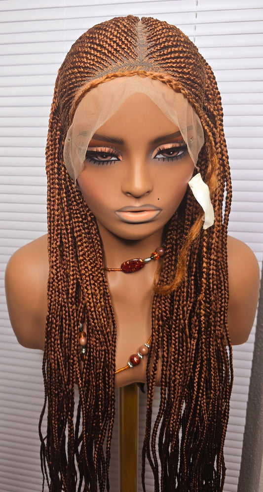Brown Adomac 037  32inches 360 Full Lace Synthetic Braided Wig with Unique Heart Design Unisex Natural Appearance Easy Styling Comfortable Maintenance
