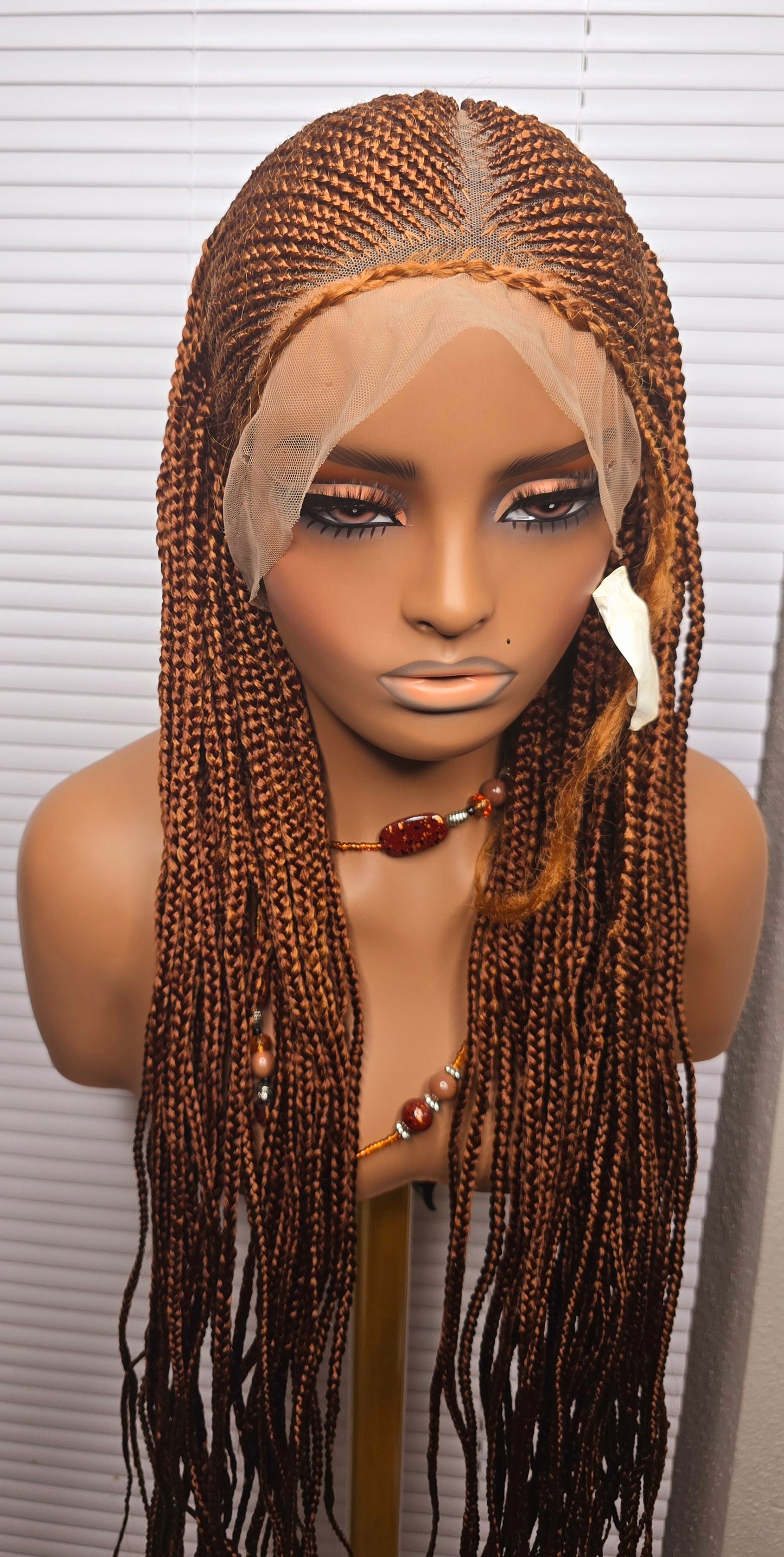 Brown Adomac 037  32inches 360 Full Lace Synthetic Braided Wig with Unique Heart Design Unisex Natural Appearance Easy Styling Comfortable Maintenance